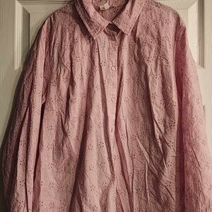 Pink eyelet boyfriend  long sleeve shirt
